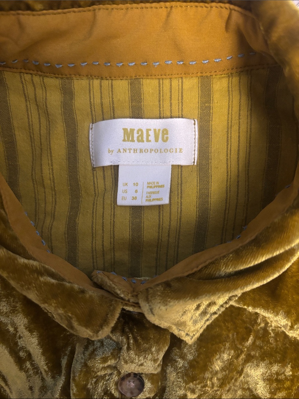 Anthropologie Maeve Crushed Velvet Button Down Shirt Fall Autumn Boho - Picture 3 of 10